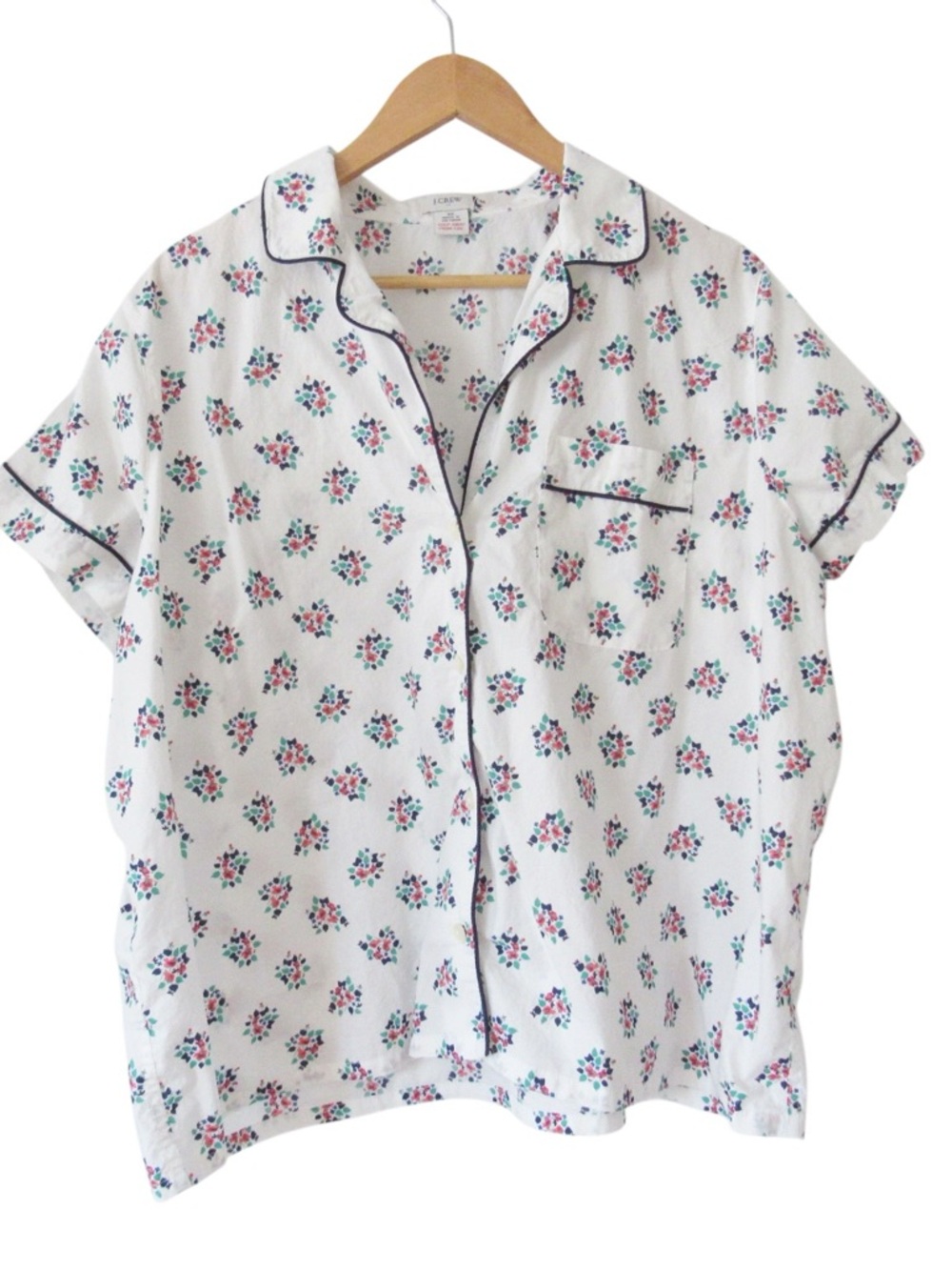 J Crew Factory Short Sleeve Pajama Top 3X Ivory Guava Print White Cotton Classic